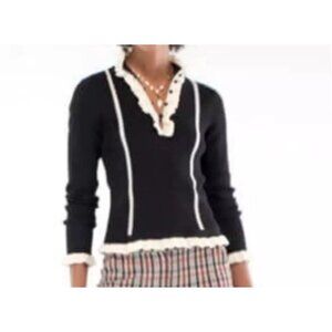 Cabi Adorn Sweater M Medium Black Cream Ruffle Long Sleeve Cotton Blend Washable
